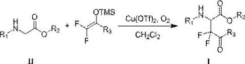 General reaction scheme for the synthesis of fluorine-containing glycine ester derivatives via Cu-catalyzed oxidative coupling