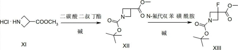 Overall reaction scheme showing the 3-step synthesis from compound XI to final product I