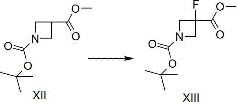 Detailed mechanism of the fluorination step converting compound XII to XIII using NFSI