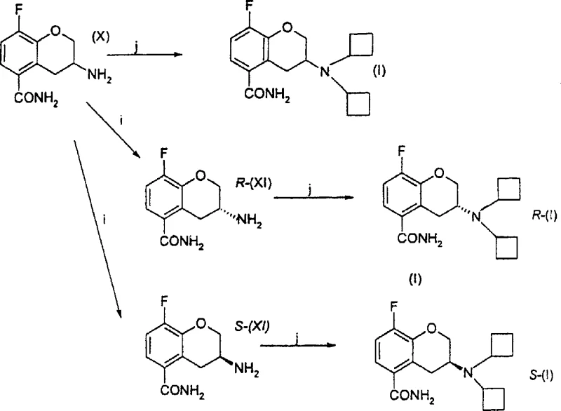 Final alkylation steps converting amine intermediates X and XI to target compound I