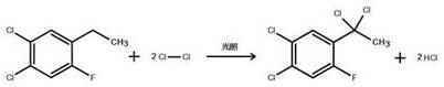 Photo-chlorination of 2,4-dichloro-5-fluoroethylbenzene to form alpha-dichloro intermediate