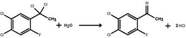 Hydrolysis of alpha-dichloro compound to yield 2,4-dichloro-5-fluoroacetophenone