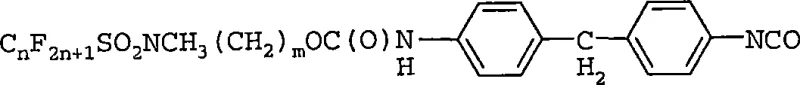 General reaction scheme showing fluorochemical alcohol reacting with MDI to form fluorochemical monoisocyanate
