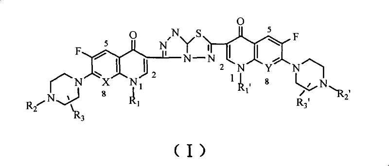 General structural formula of C3/C3 fluoroquinolone dimer derivatives with s-triazolo linker