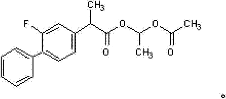Chemical structure of Flurbiprofen Axetil showing the biphenyl backbone and acetoxy ethyl ester moiety
