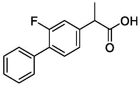Chemical structure of Flurbiprofen (2-(2-fluoro-4-biphenylyl)propionic acid)