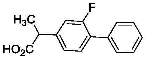 Chemical structure of Flurbiprofen showing the biphenyl and propionic acid moieties
