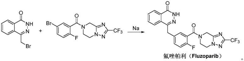 Final Wurtz-Fittig coupling step showing sodium mediated linkage of phthalazinone and triazole moieties