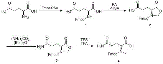 Complete synthetic route from L-Glutamic acid to the target N-methyl amino acid intermediate