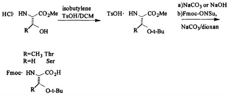 Prior art synthesis route using hazardous isobutylene gas for tert-butyl protection