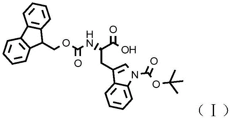 Overall synthetic route for Fmoc-Trp(Boc)-OH showing esterification, trityl protection, Boc protection, deprotection, hydrolysis, and Fmoc installation