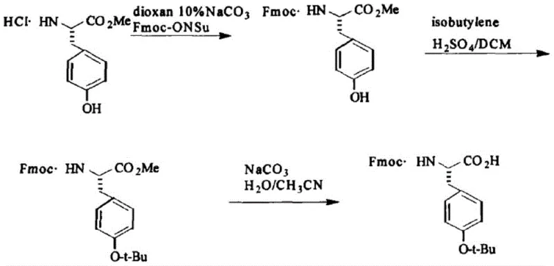Conventional synthesis route using hazardous isobutylene gas for tert-butyl protection