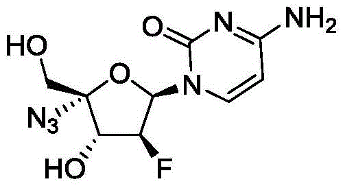 Chemical structure of 2'-deoxy-2'-beta-fluoro-4'-azidocytidine (FNC) showing the fluorine and azido substituents