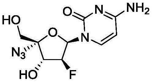 Chemical structure of 2'-deoxy-2'-beta-fluoro-4'-azidocytidine (FNC) showing the fluorine and azido substituents on the ribose ring