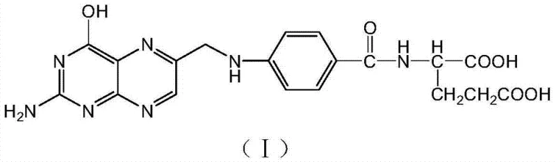 Chemical structure of Folic Acid showing pteridine core, PABA residue, and glutamic acid