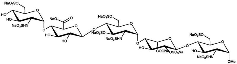 Chemical structure of Fondaparinux Sodium showing the complex pentasaccharide chain
