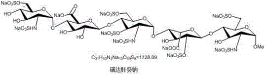 Chemical structure of Fondaparinux sodium showing the complex pentasaccharide backbone