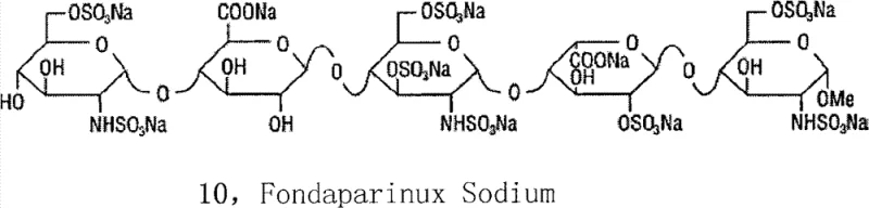 Chemical structure of Fondaparinux Sodium showing the specific sulfation pattern and glycosidic linkages