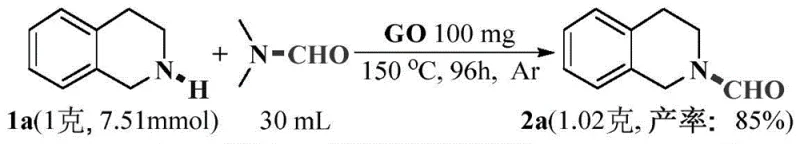 Scale-up reaction example showing 1g tetrahydroisoquinoline conversion with 85% yield