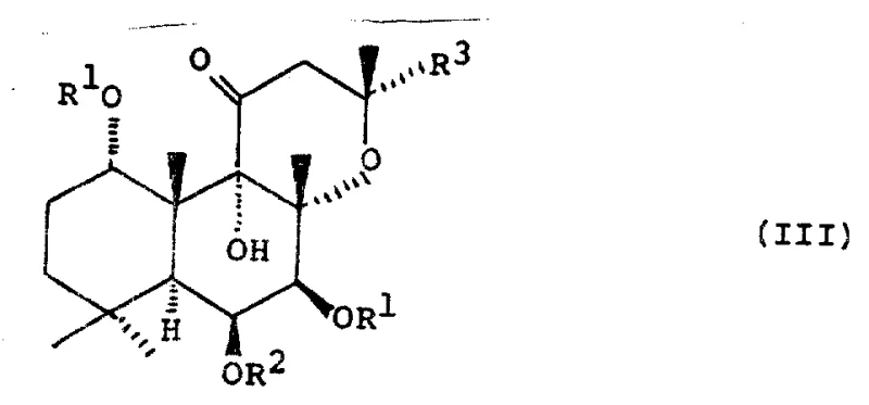 Chemical structure of Formula III showing the 1,6,7-triacyl-7-deacetyl forskolin intermediate