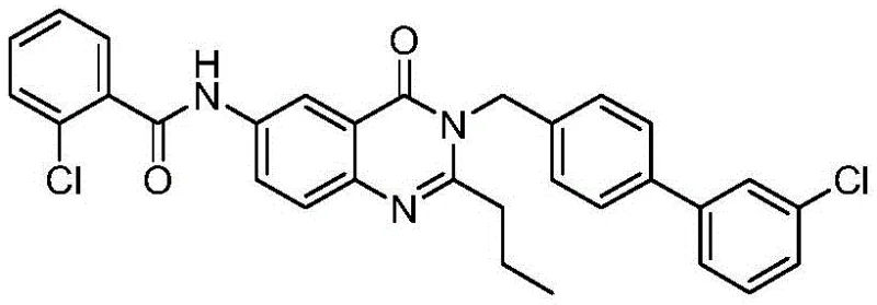 Chemical structure of FR20 inhibitor showing the quinazolinone core and chlorophenyl groups