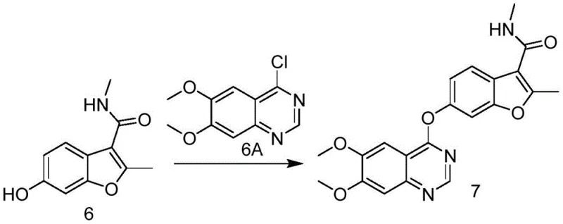 Final substitution reaction coupling the benzofuran intermediate with quinazoline derivative to form Fruquintinib
