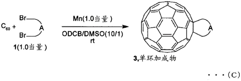 Reaction scheme showing selective synthesis of monocyclic fullerene adducts using 1.0 equivalent of Manganese