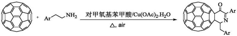 General reaction scheme for the synthesis of [60]fullerene dihydropyridin-3-one derivatives using copper acetate and p-methoxybenzoic acid