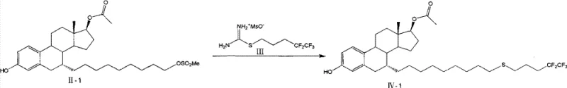 Detailed reaction scheme of Formula II-1 reacting with Formula III to produce the thioether intermediate IV-1