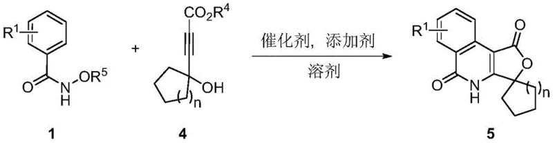 Reaction scheme demonstrating substrate scope with cyclic 4-hydroxy-2-alkynoates yielding spirocyclic products