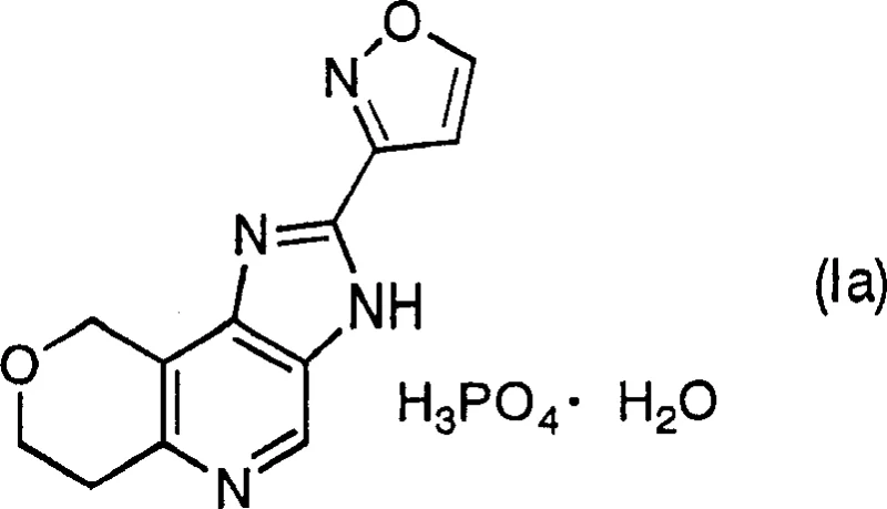 Chemical structure of 2-(3-isoxazolyl)-3,6,7,9-tetrahydroimidazopyranopyridine phosphate monohydrate (Formula Ia)