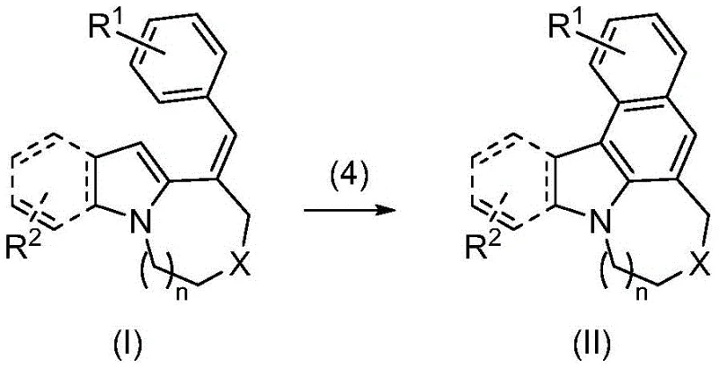 Overall reaction scheme showing transformation from precursor (I) to fused product (II) via oxidative cyclization