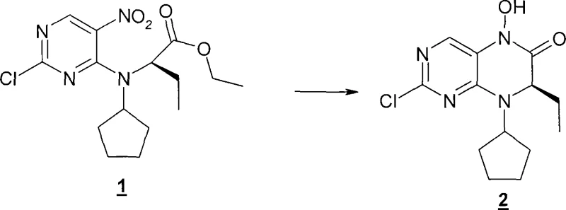 Specific example reaction converting nitro precursor 1 to hydroxyl intermediate 2