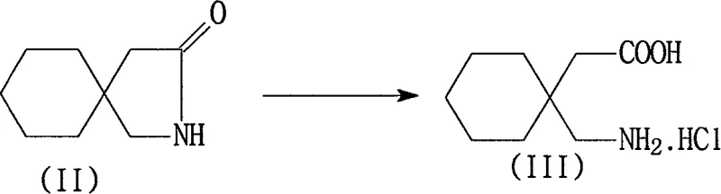 Reaction scheme showing the acid hydrolysis of 3,3-pentylidene butyrolactam to Gabapentin hydrochloride