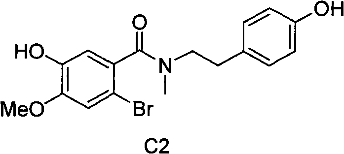Reaction scheme for the synthesis of Compound C2 via direct coupling of acid B13 and amine A12