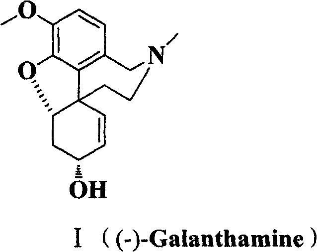 Chemical structure of (-)-Galanthamine showing the tetracyclic alkaloid framework
