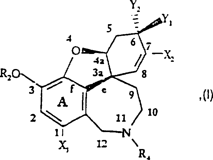 General formula of 4a,5,9,10,11,12-hexahydro-6H-benzofuro[3a,3,2-ef][2]benzazepine derivatives showing variable substituents