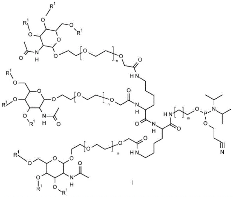 General chemical structure of Formula I GalNAc phosphoramidite derivatives