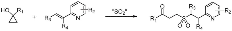General reaction scheme for the metal-free synthesis of gamma-keto sulfones via three-component coupling of cyclopropanols, SO2 surrogates, and alkenyl pyridines