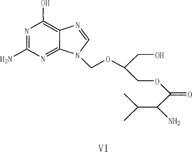 Chemical structure of Valganciclovir (Formula VI), the final active prodrug target