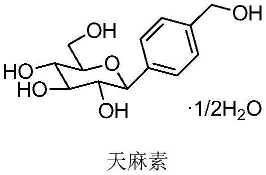 Chemical structure of Gastrodin Hemihydrate showing the glucopyranoside moiety attached to the hydroxymethyl phenyl group