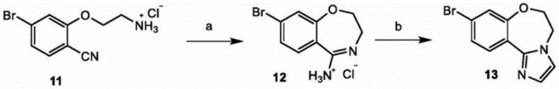 Conventional synthetic route for GDC-0077 intermediate showing usage of chloroacetaldehyde and complex salt formation