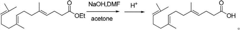 Hydrolysis reaction converting farnesyl ethyl acetate to farnesyl acetic acid using sodium hydroxide