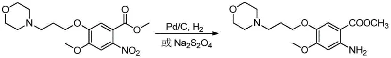 Reaction scheme comparing Pd/C hydrogenation and sodium dithionite reduction methods