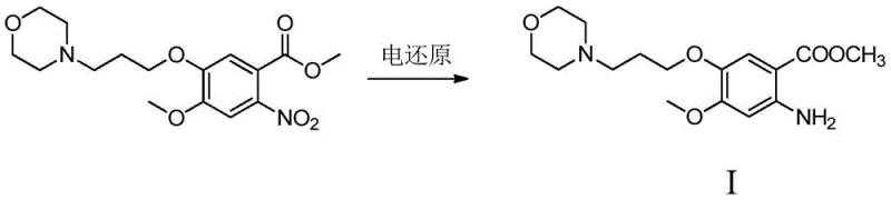 Electroreduction reaction scheme converting nitro compound to amino intermediate