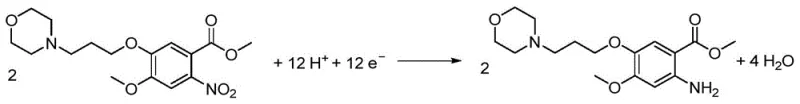 Cathode reaction equation showing electron and proton consumption