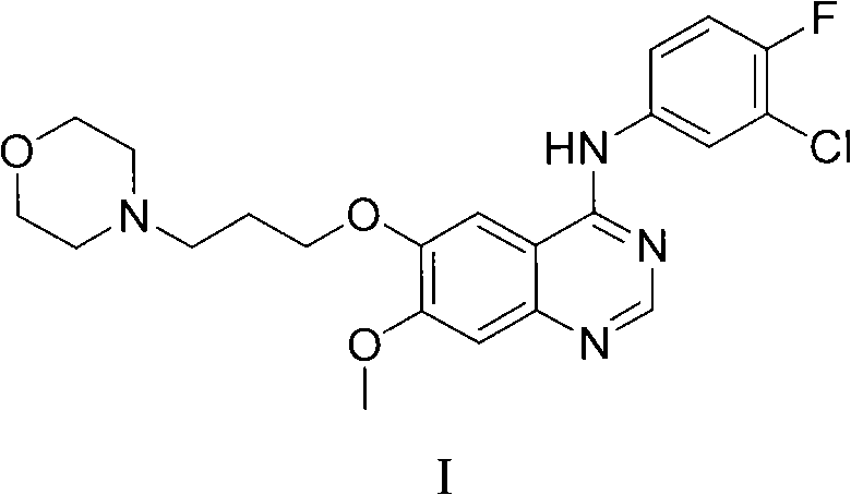 Chemical structure of Gefitinib (Compound I) showing the core quinazoline scaffold essential for EGFR inhibition
