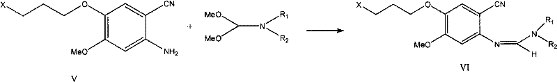 Formation of the N,N-dimethylformamidine intermediate from the amino benzonitrile