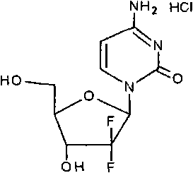 Chemical structure of Gemcitabine Hydrochloride showing the difluoro substitution pattern