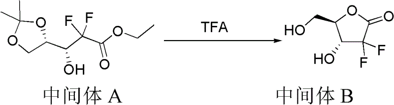 Acid-catalyzed deprotection and lactonization of Intermediate A to form Intermediate B